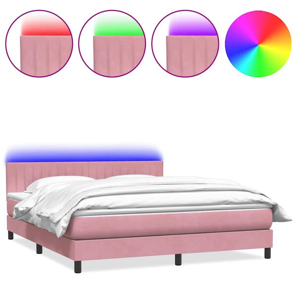 vidaXL Cama box spring c/ colch&atilde;o e LED 180x210 cm veludo Rosa