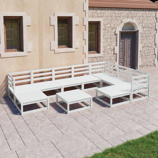 vidaXL 10 pcs conjunto lounge de jardim pinho maci&ccedil;o branco