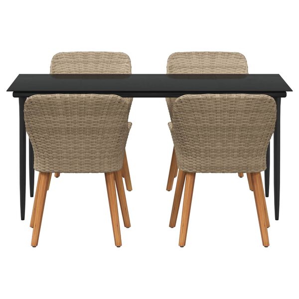 vidaXL Conjunto de Jantar para Jardim com almofada 5 pcs Bege vime PE