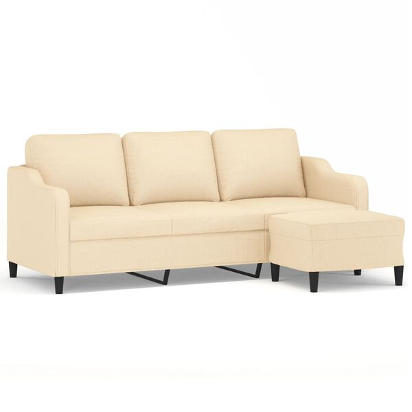 vidaXL Sof&aacute; de 3 lugares com apoio de p&eacute;s 180 cm tecido cor creme