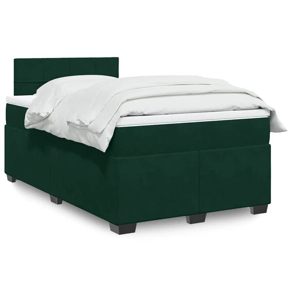 vidaXL Cama boxspring com colch&atilde;o 120x200 cm veludo verde-escuro