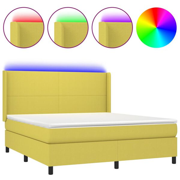 vidaXL Cama box spring c/ colch&atilde;o e LED 160x200 cm tecido verde