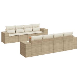 vidaXL 9 pcs conjunto de sof&aacute;s p/ jardim com almofad&otilde;es vime PE bege