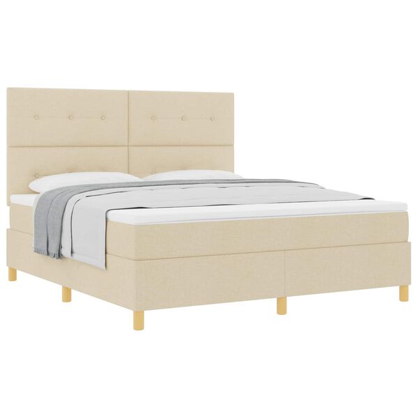 vidaXL Cama Box com colch&atilde;o com cabeceira Creme 180 x 200 cm tecido