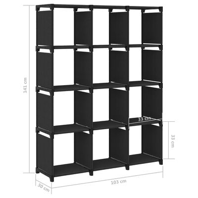vidaXL Unidade de prateleiras 12 cubos 103x30x141 cm tecido preto