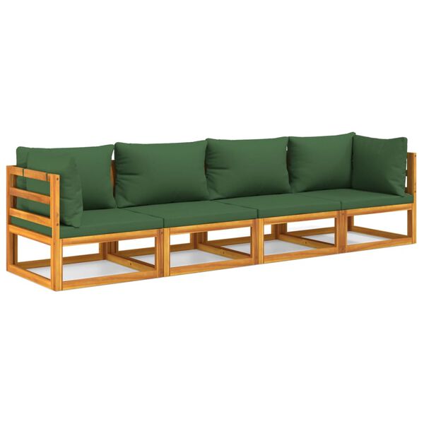 vidaXL 4 pcs conj. lounge jardim madeira c/almofadões verdes