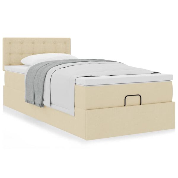 vidaXL Estrutura de cama otomana com creme de colch&atilde;o 90x190cm tecido