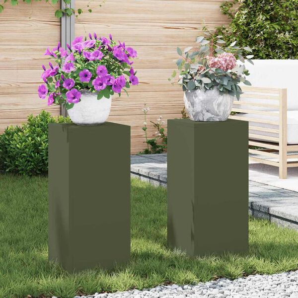 vidaXL Suporte para Plantas 2 pcs Verde-oliva 24 x 24 x 55 cm A&ccedil;o