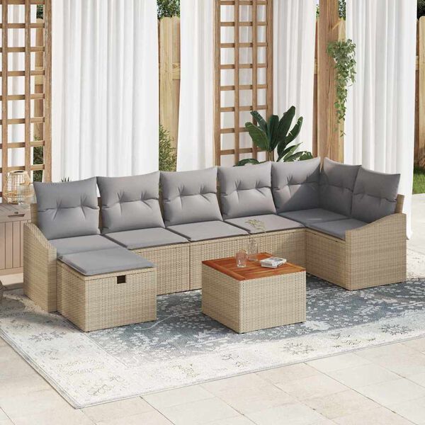 vidaXL Conjunto de Sof&aacute; de Jardim 8 pcs Bege Rattan Sint&eacute;tico