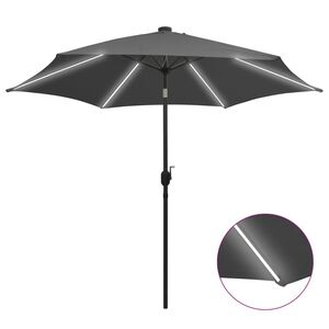 vidaXL Guarda-sol jardim c/ luzes LED/poste alum&iacute;nio 300 cm antracite