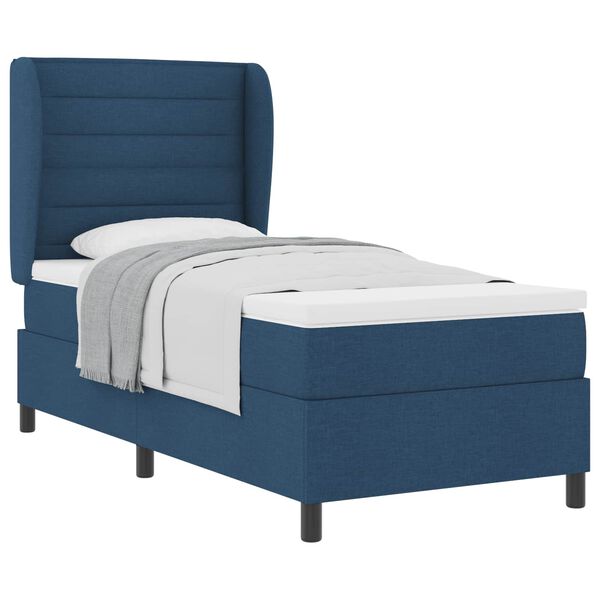 vidaXL Cama Box com colch&atilde;o com cabeceira Azul 90 x 200 cm tecido
