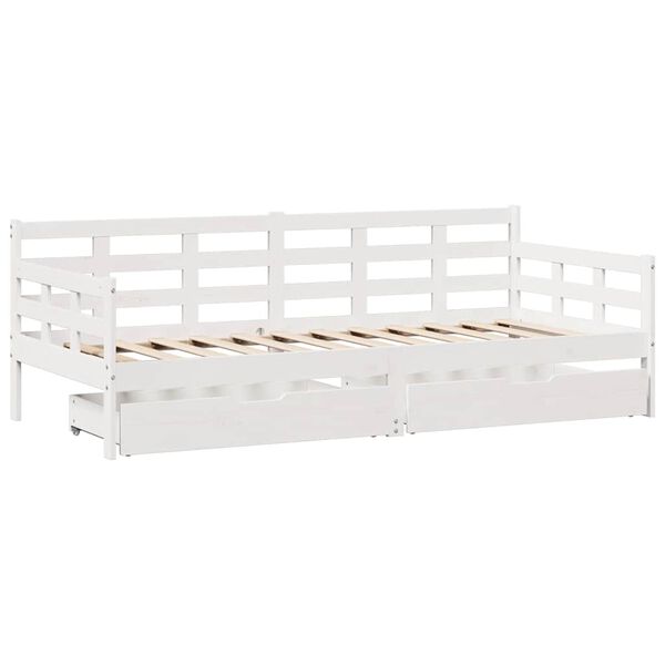 vidaXL Sof&aacute;-cama c/ gavetas 90x200cm madeira de pinho maci&ccedil;a branco