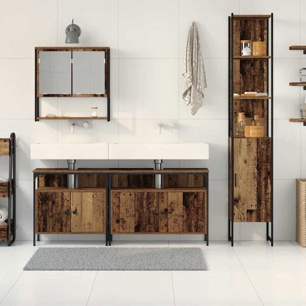 vidaXL Conjunto de M&oacute;veis para Banheiro com porta 4 pcs Madeira Antiga