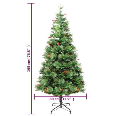 vidaXL Árvore de Natal com pinhas pré-iluminada 195 cm PVC e PE verde