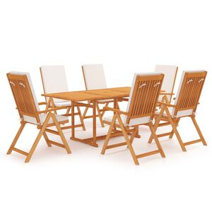 vidaXL 7 pcs conjunto jantar jardim c/ almofad&otilde;es madeira teca maci&ccedil;a