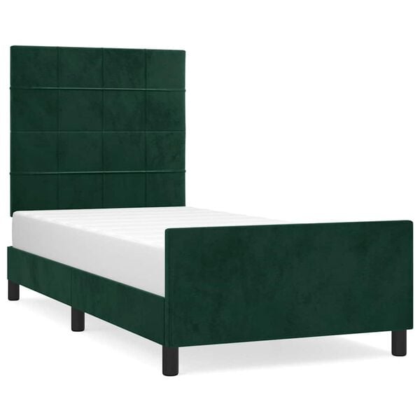 vidaXL Estrutura de cama sem colch&atilde;o 90x190 cm veludo verde-escuro