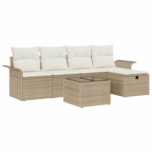 vidaXL Conjunto de Sof&aacute; de Jardim Manual 6 pcs Bege e Creme vime PE