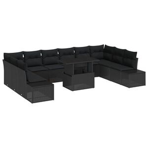 vidaXL Conjunto de Sof&aacute; de Jardim com almofada Manual 11 pcs Preto
