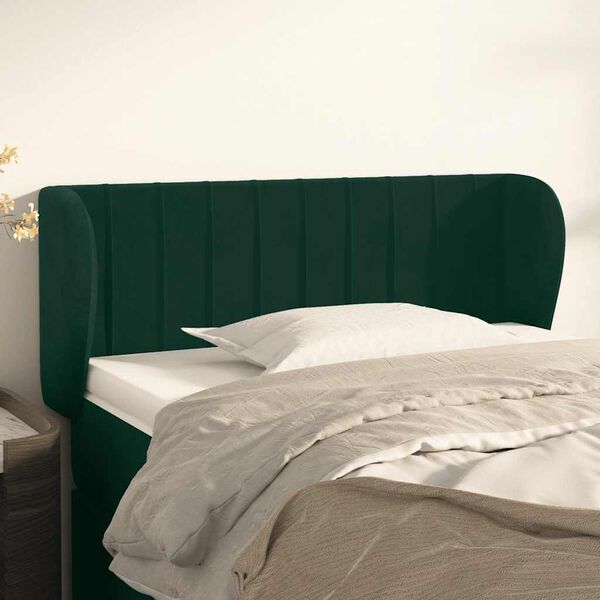 vidaXL Cabeceira de cama c/ abas veludo 93x23x78/88 cm verde-escuro