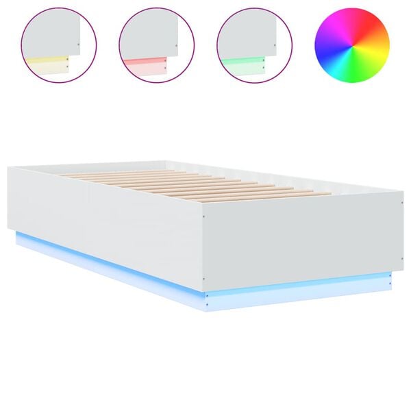 vidaXL Estrutura cama c/ luzes LED 100x200 cm derivados madeira branco