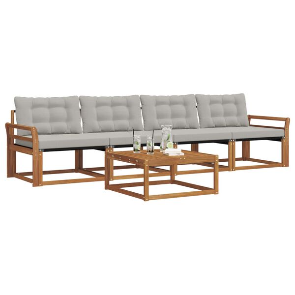 vidaXL Conjunto de Sof&aacute;s para Exterior 5 pcs Cinza Natural e Claro