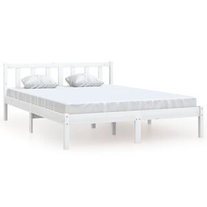 vidaXL Estrutura de cama casal 135x190 cm pinho maci&ccedil;o branco
