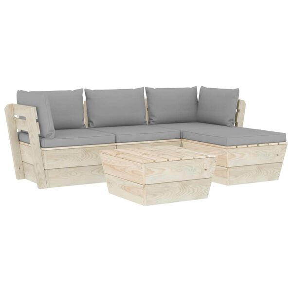 vidaXL 5 pcs conjunto lounge de paletes + almofad&otilde;es madeira de abeto