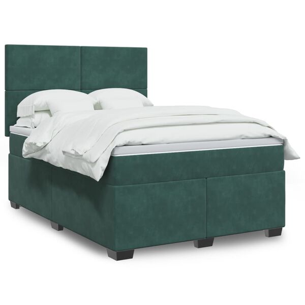 vidaXL Cama com molas/colch&atilde;o 160x200 cm veludo verde-escuro