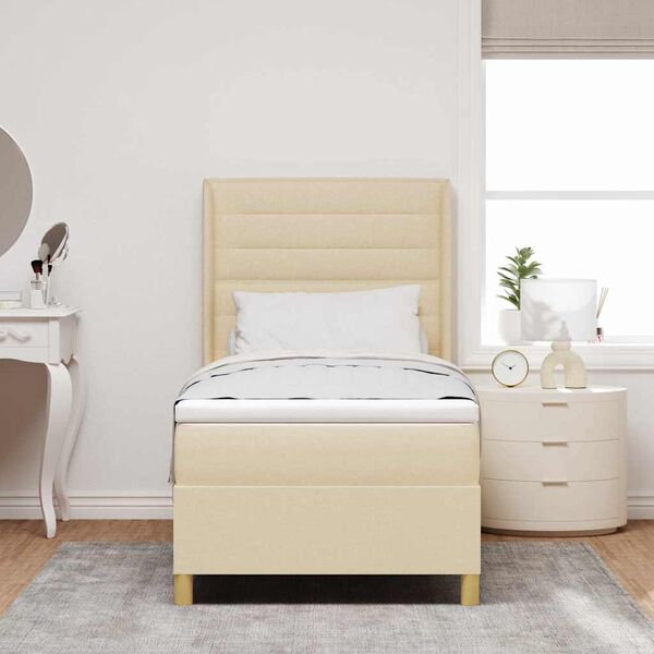 vidaXL Cama Box com colch&atilde;o com cabeceira Creme 100 x 200 cm tecido