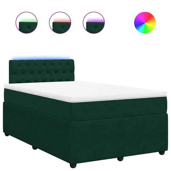 vidaXL Cama boxspring com colch&atilde;o 120x200 cm veludo verde-escuro