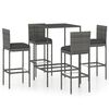 vidaXL 5 pcs conjunto de bar p/ jardim c/ almofad&otilde;es vime PE cinzento