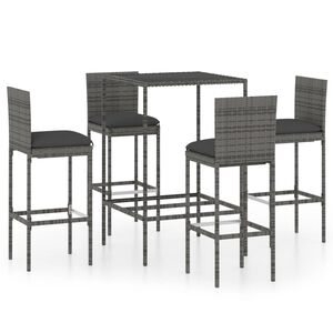 vidaXL 5 pcs conjunto de bar p/ jardim c/ almofad&otilde;es vime PE cinzento