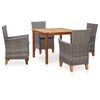 vidaXL 5 pcs conjunto jantar vime PE madeira ac&aacute;cia maci&ccedil;a cinzento