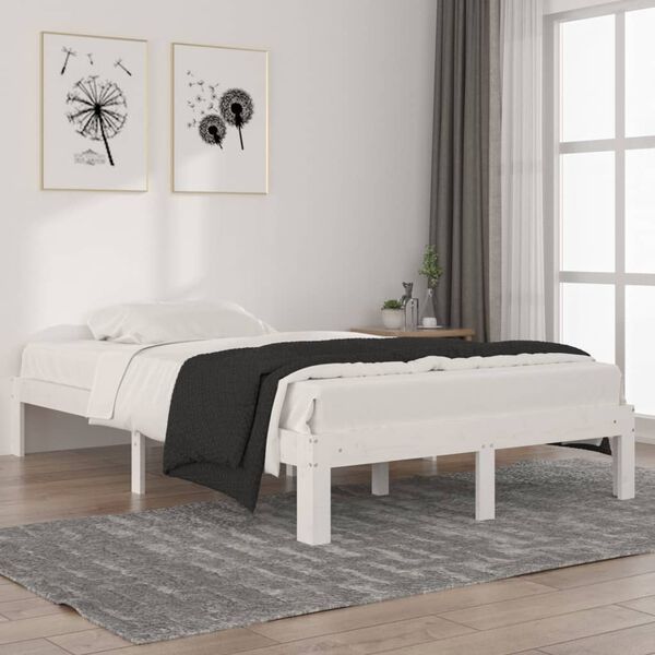 vidaXL Estrutura de cama 120x200 cm pinho maci&ccedil;o branco