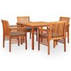 vidaXL 5 pcs conjunto de jantar exterior c/ almofad&otilde;es ac&aacute;cia maci&ccedil;a