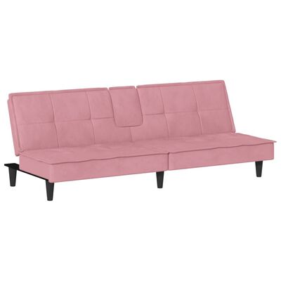 vidaXL Sofá-cama com suporte para copos veludo rosa