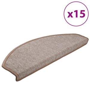 vidaXL Tapetes de escada 15 pe&ccedil;as 65x24x4 cm marrom claro meio redondo grande