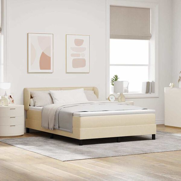 vidaXL Cama Box com colch&atilde;o com cabeceira Creme 140 x 190 cm tecido
