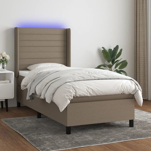 vidaXL Cama box spring + colch&atilde;o/LED 80x200cm tecido cinza-acastanhado