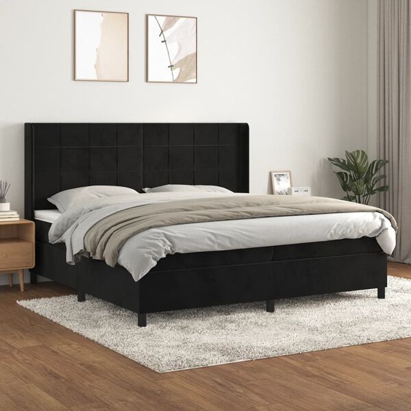 vidaXL Cama com molas/colch&atilde;o 200x200 cm veludo preto