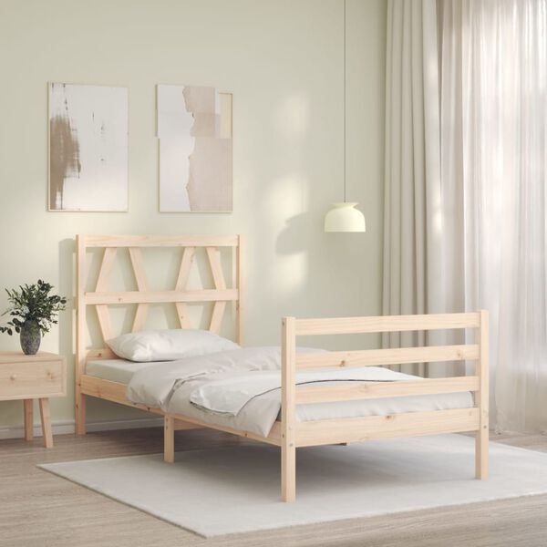 vidaXL Estrutura de cama com cabeceira 90x200 cm madeira maci&ccedil;a