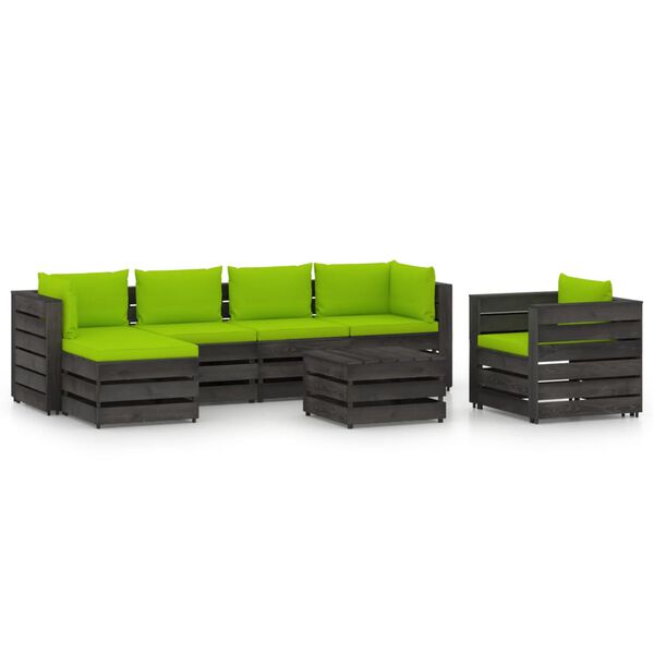vidaXL 7 pcs conj. lounge jardim + almofad&otilde;es madeira impreg. cinzento