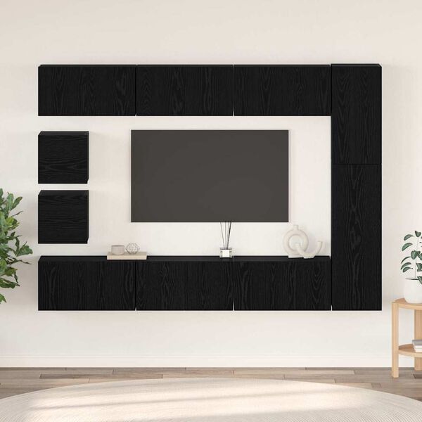 vidaXL Conjunto de m&oacute;vel de TV Montado na parede 10 pcs Carvalho Preto