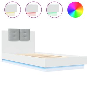 vidaXL Estrutura de cama com cabeceira e luzes LED 100x200 cm branco