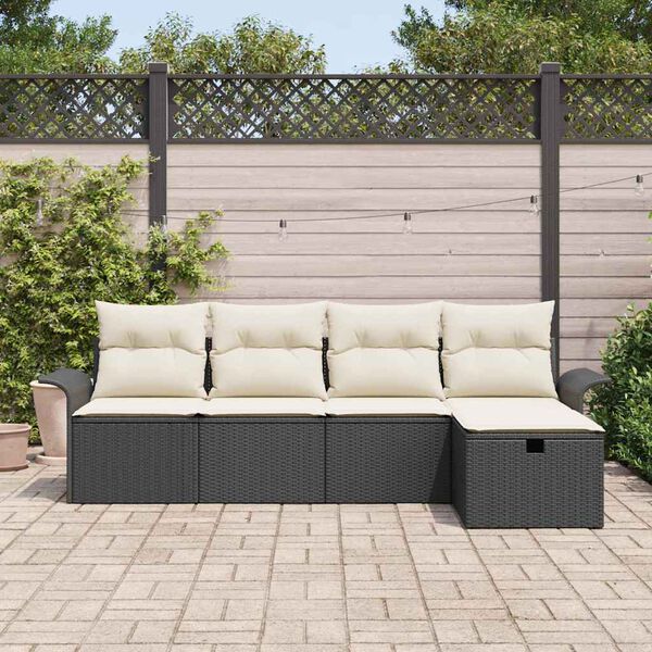 vidaXL Conjunto de Sof&aacute; de Jardim Manual 5 pcs Preto e Creme vime PE