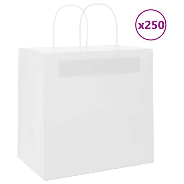 vidaXL Sacos de papel 250 unid com al&ccedil;as branco 26x17x25 cm