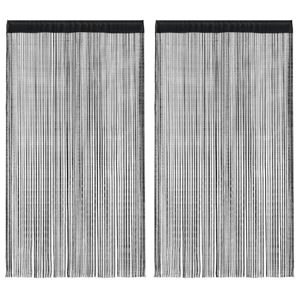 vidaXL Cortinas de fios 2 pcs 100x250 cm preto