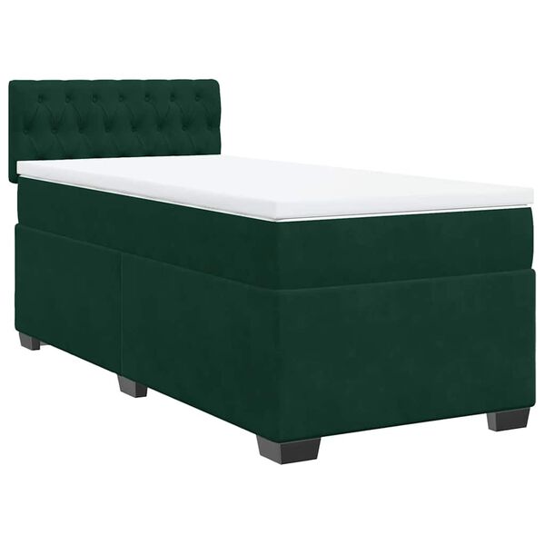 vidaXL Cama com molas/colch&atilde;o 100x200 cm veludo verde-escuro