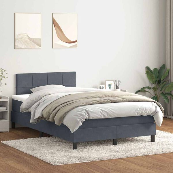 vidaXL Cama box spring c/ colch&atilde;o e LED 120x220 cm veludo cinzento-escuro