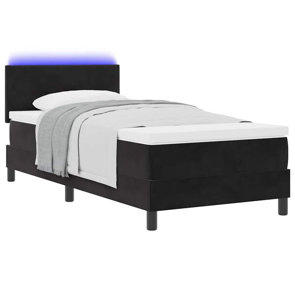 vidaXL Cama Box Spring LED com colch&atilde;o Preto 90 x 190 cm Veludo